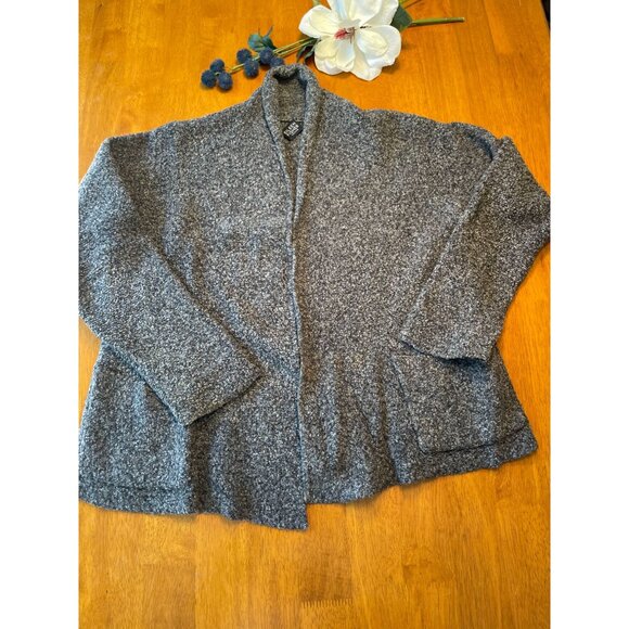 Eileen Fisher Petite Gray Open Front Cardigan Sweater - Picture 1 of 9